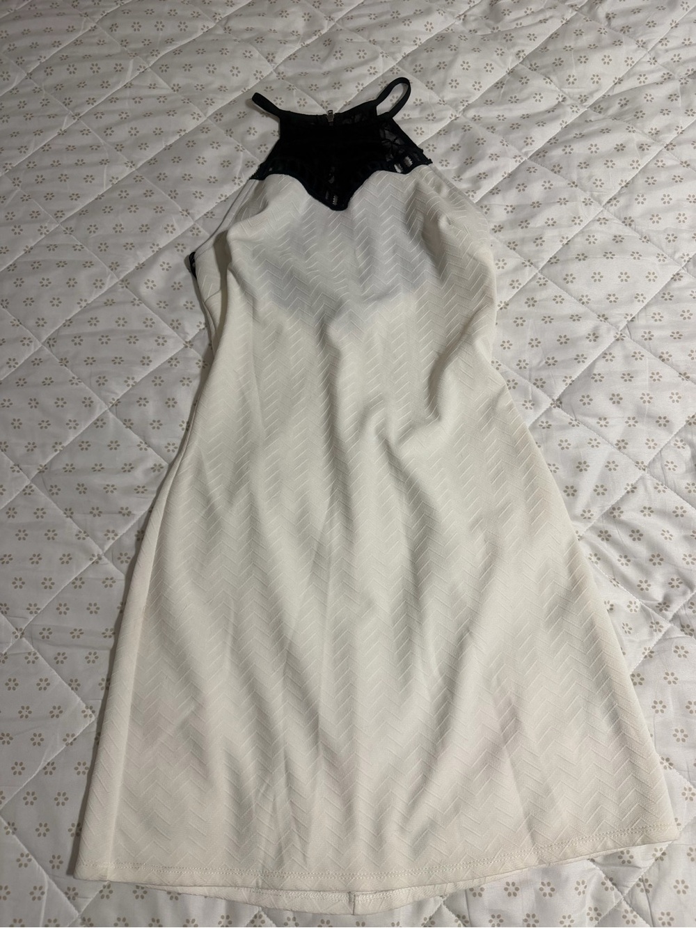 Macy's Cream Midi Dress with Black Lace Halter Yoke